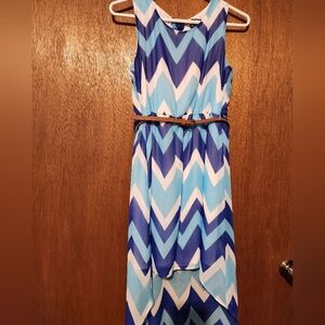 Sequin Hearts Dress Royal Blue Turquoise White Stripes 16 Girls Asymmetrical Hem